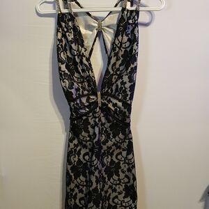 Valiant Paris Size Small Black Lace Backless Dress W/rhinestones & Cinched Cleft